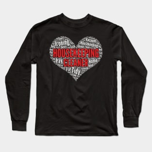 Housekeeping Cleaner Heart Shape Word Cloud Design product Long Sleeve T-Shirt